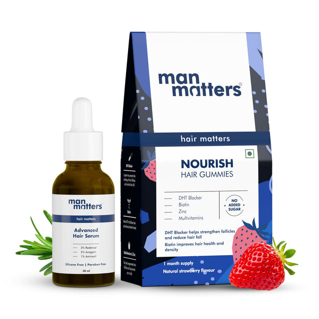 Man Matters Hair Growth Combo - Biotin Hair Gummies & Advanced Hair Serum Hover Image