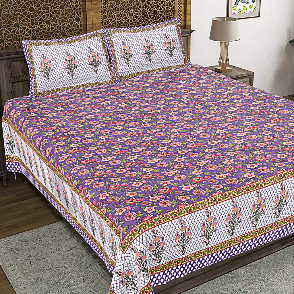 Rudra Bazaar Purple 210 TC Cotton Double King Bedsheet With 2 Pillow Covers