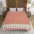 Rudra Bazaar Red 210 TC Cotton Double King Bedsheet With 2 Pillow Covers