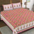 Rudra Bazaar Red 210 TC Cotton Double King Bedsheet With 2 Pillow Covers