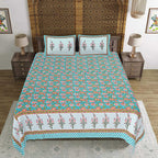Rudra Bazaar Turquoise Blue 210 TC Cotton Double King Bedsheet With 2 Pillow Covers