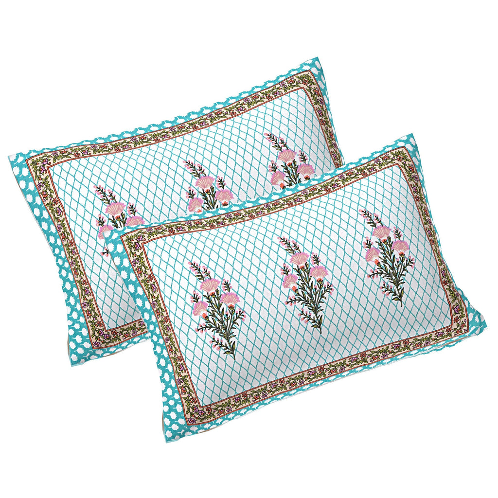 Rudra Bazaar Turquoise Blue 210 TC Cotton Double King Bedsheet With 2 Pillow Covers