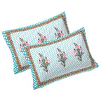 Rudra Bazaar Turquoise Blue 210 TC Cotton Double King Bedsheet With 2 Pillow Covers