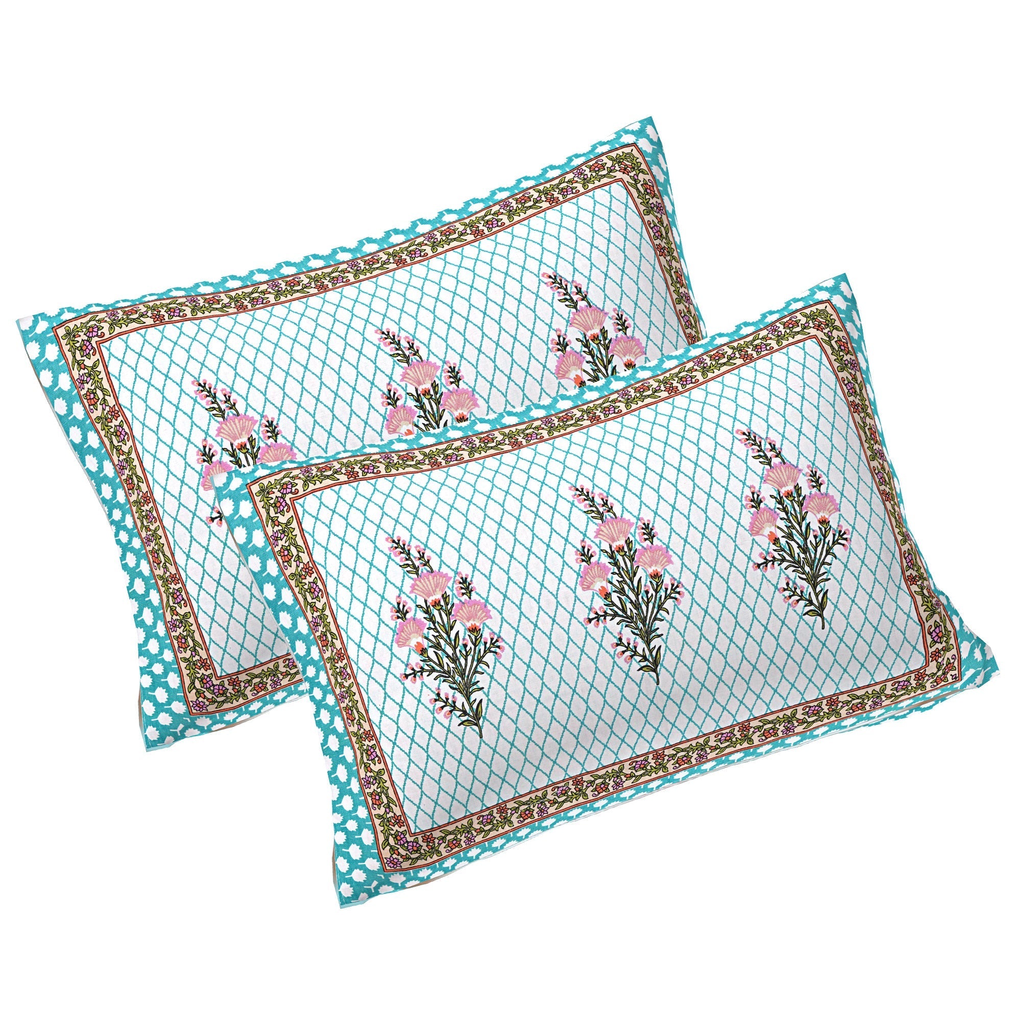 Rudra Bazaar Turquoise Blue 210 TC Cotton Double King Bedsheet With 2 Pillow Covers