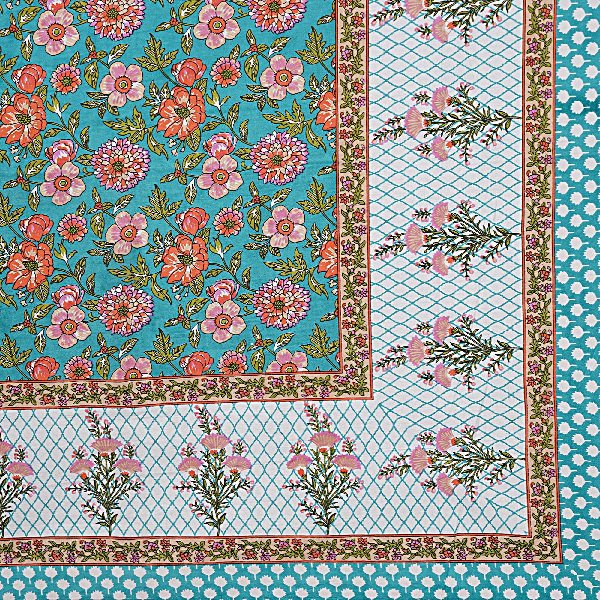 Rudra Bazaar Turquoise Blue 210 TC Cotton Double King Bedsheet With 2 Pillow Covers