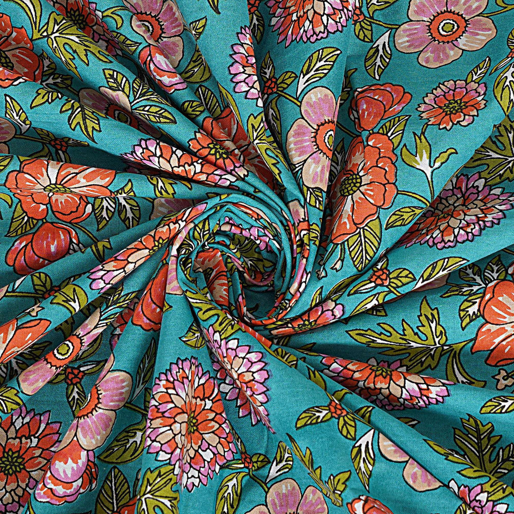 Rudra Bazaar Turquoise Blue 210 TC Cotton Double King Bedsheet With 2 Pillow Covers