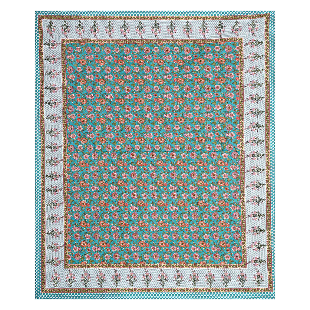 Rudra Bazaar Turquoise Blue 210 TC Cotton Double King Bedsheet With 2 Pillow Covers