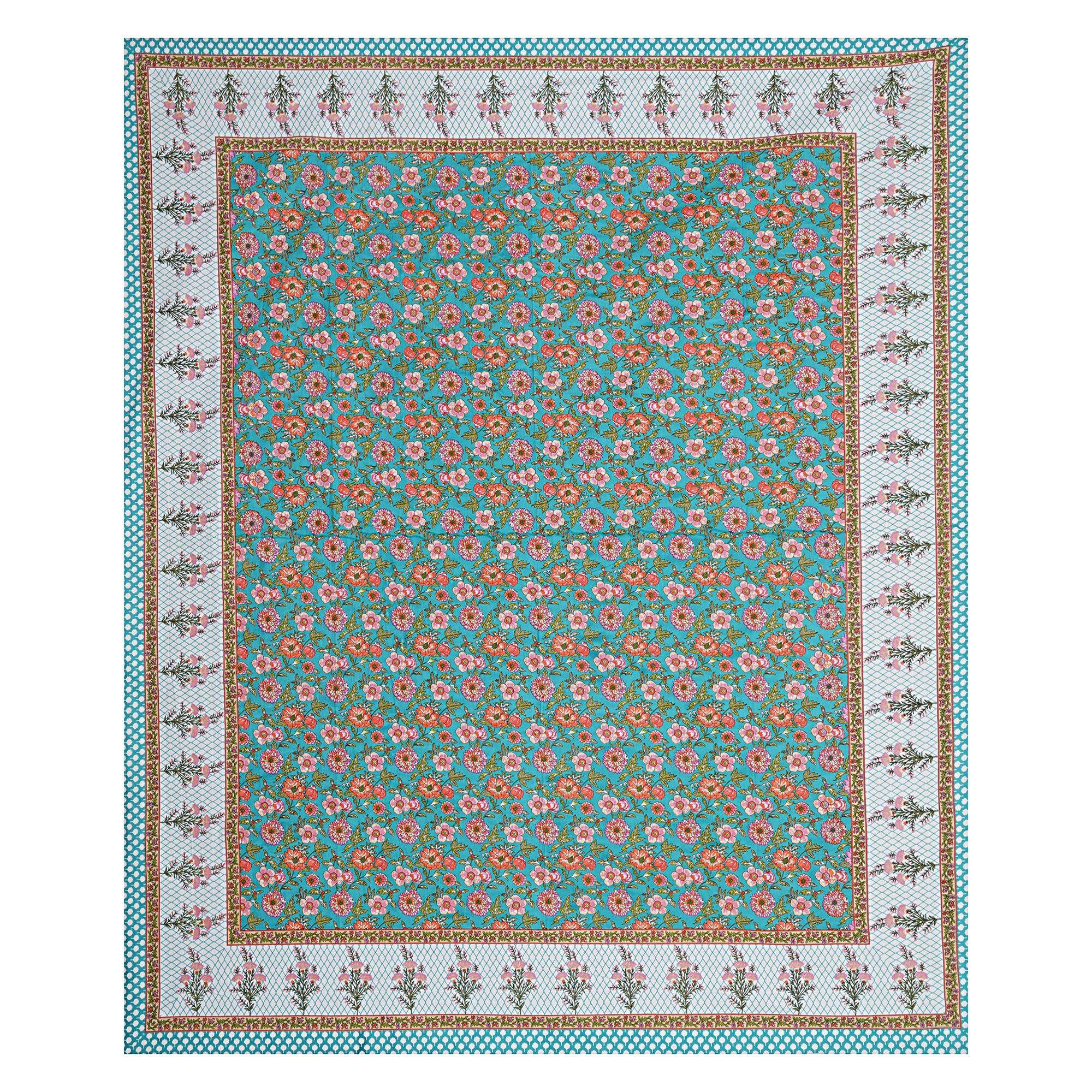 Rudra Bazaar Turquoise Blue 210 TC Cotton Double King Bedsheet With 2 Pillow Covers