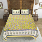 Rudra Bazaar Yellow 210 TC Cotton Double King Bedsheet With 2 Pillow Covers