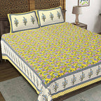 Rudra Bazaar Yellow 210 TC Cotton Double King Bedsheet With 2 Pillow Covers