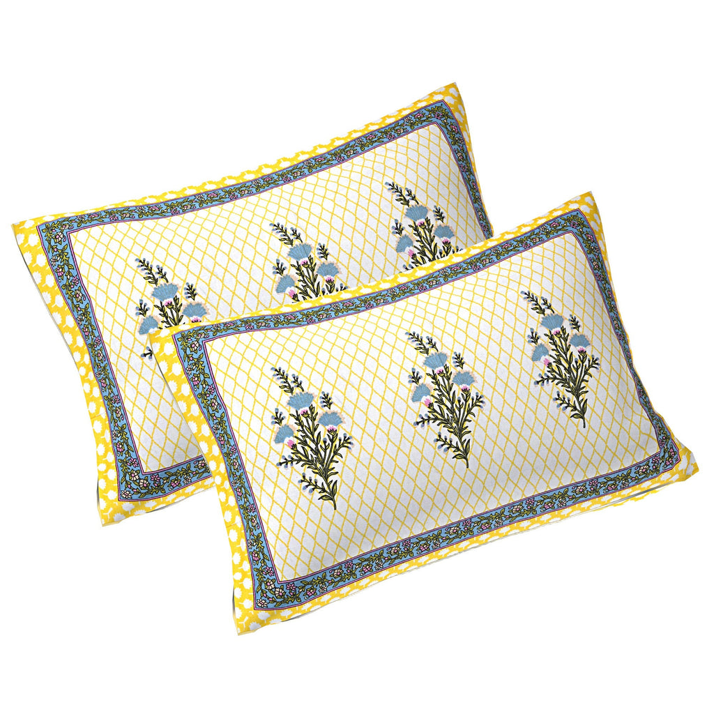 Rudra Bazaar Yellow 210 TC Cotton Double King Bedsheet With 2 Pillow Covers