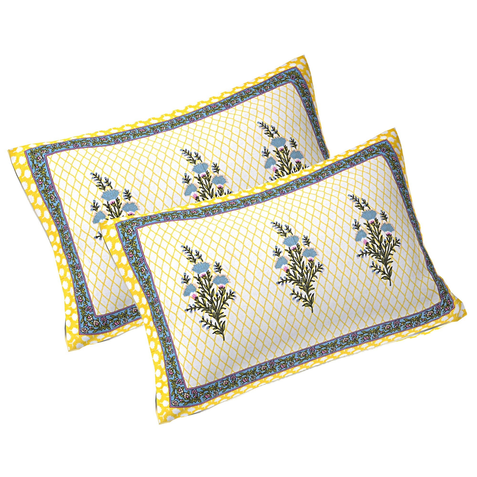 Rudra Bazaar Yellow 210 TC Cotton Double King Bedsheet With 2 Pillow Covers