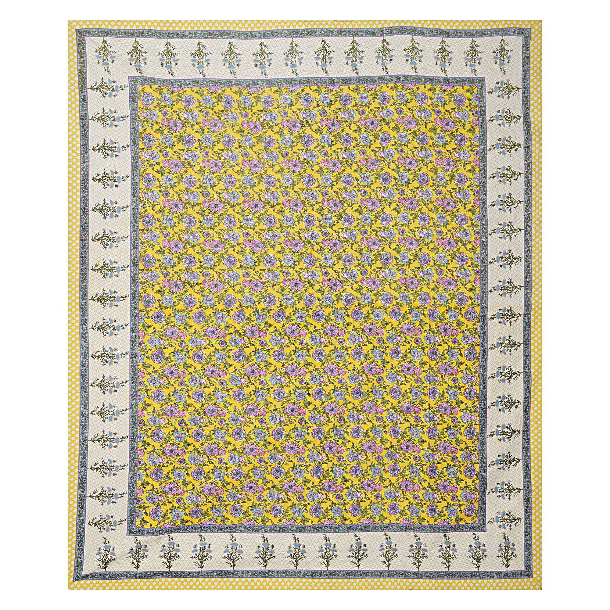 Rudra Bazaar Yellow 210 TC Cotton Double King Bedsheet With 2 Pillow Covers