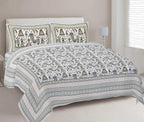 Rudra Bazaar Olive 210 TC Cotton Double King Bedsheet With 2 Pillow Covers