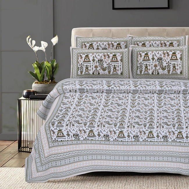 Rudra Bazaar Olive 210 TC Cotton Double King Bedsheet With 2 Pillow Covers Main Image