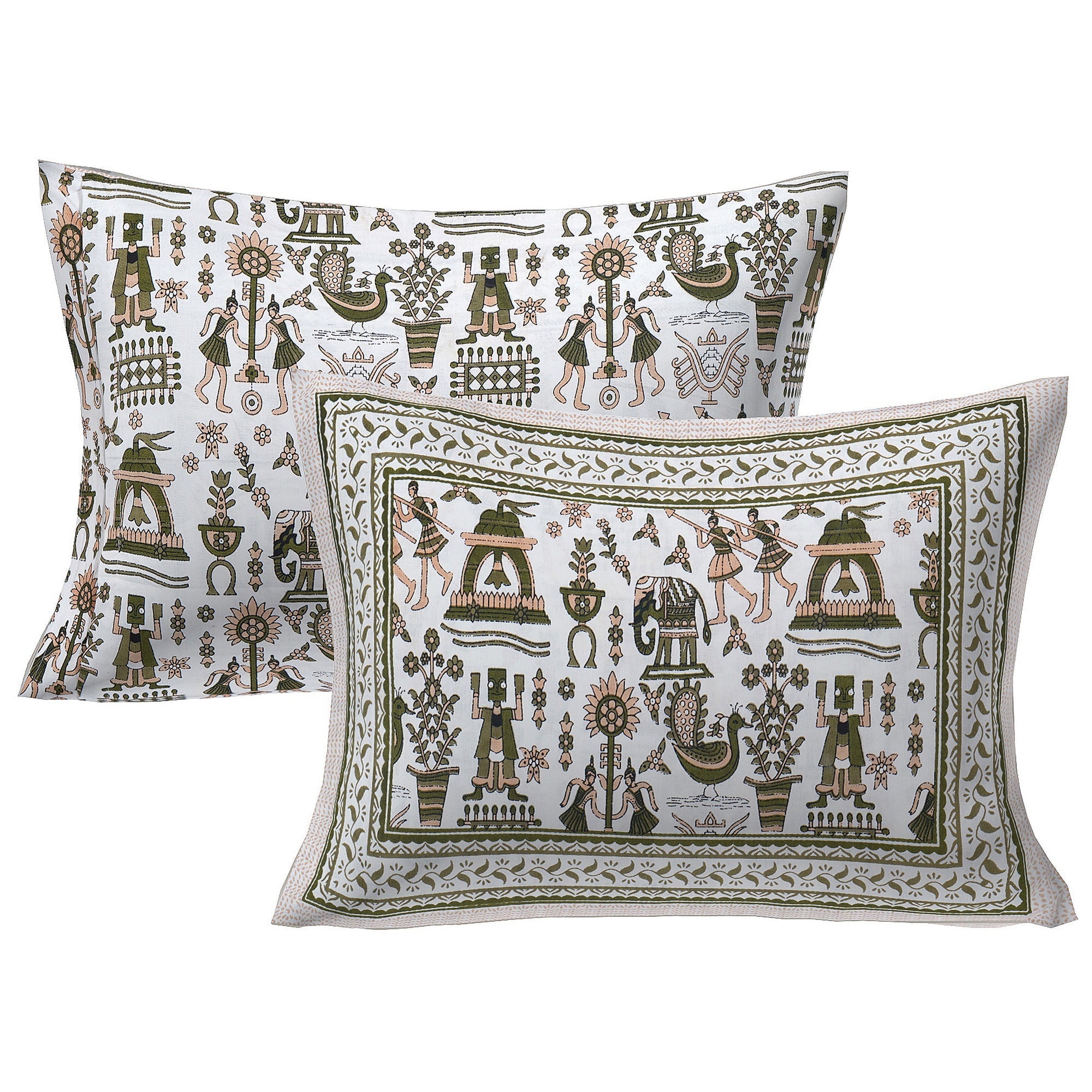 Rudra Bazaar Olive 210 TC Cotton Double King Bedsheet With 2 Pillow Covers