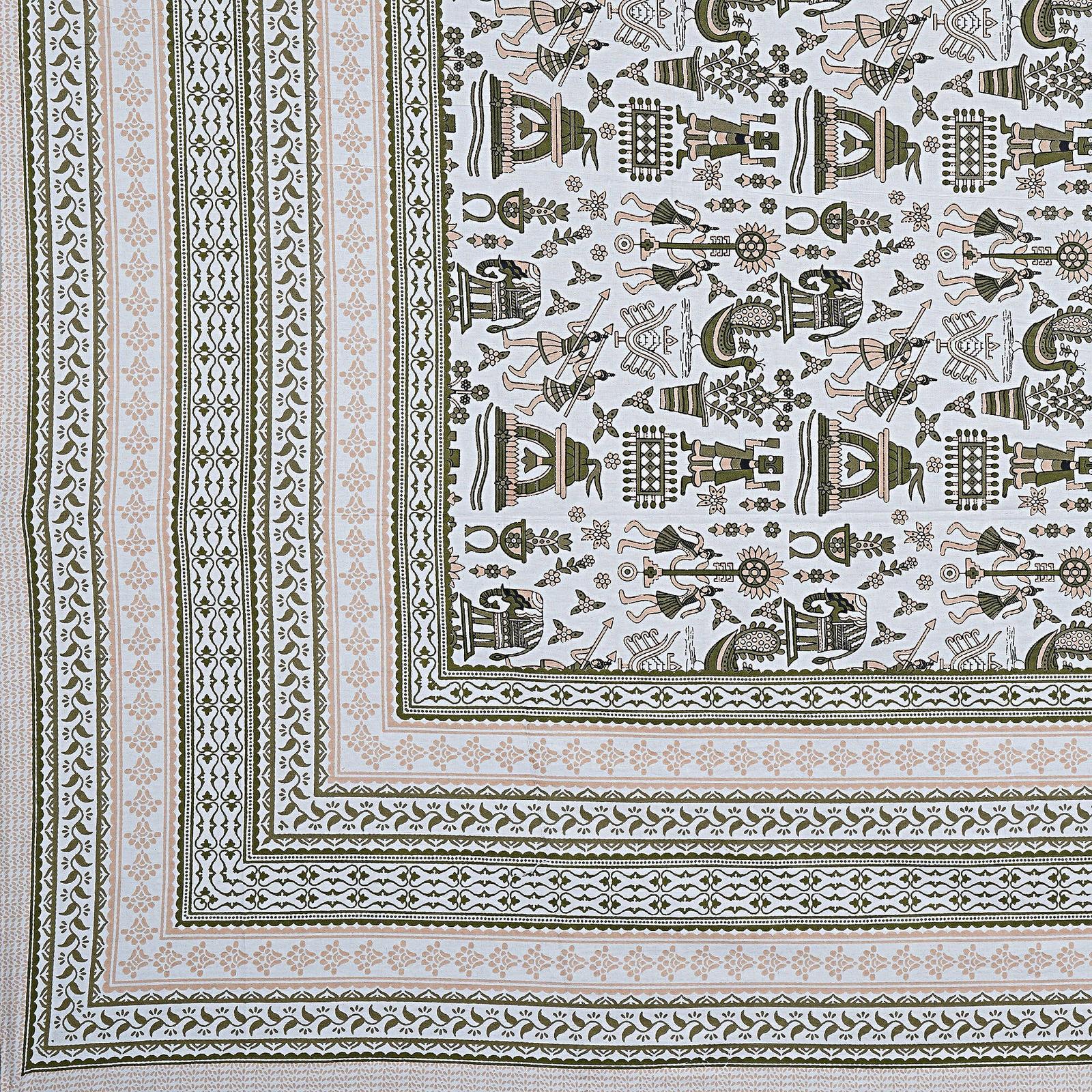 Rudra Bazaar Olive 210 TC Cotton Double King Bedsheet With 2 Pillow Covers