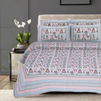 Rudra Bazaar Orange Turquise 210 TC Cotton Double King Bedsheet With 2 Pillow Covers