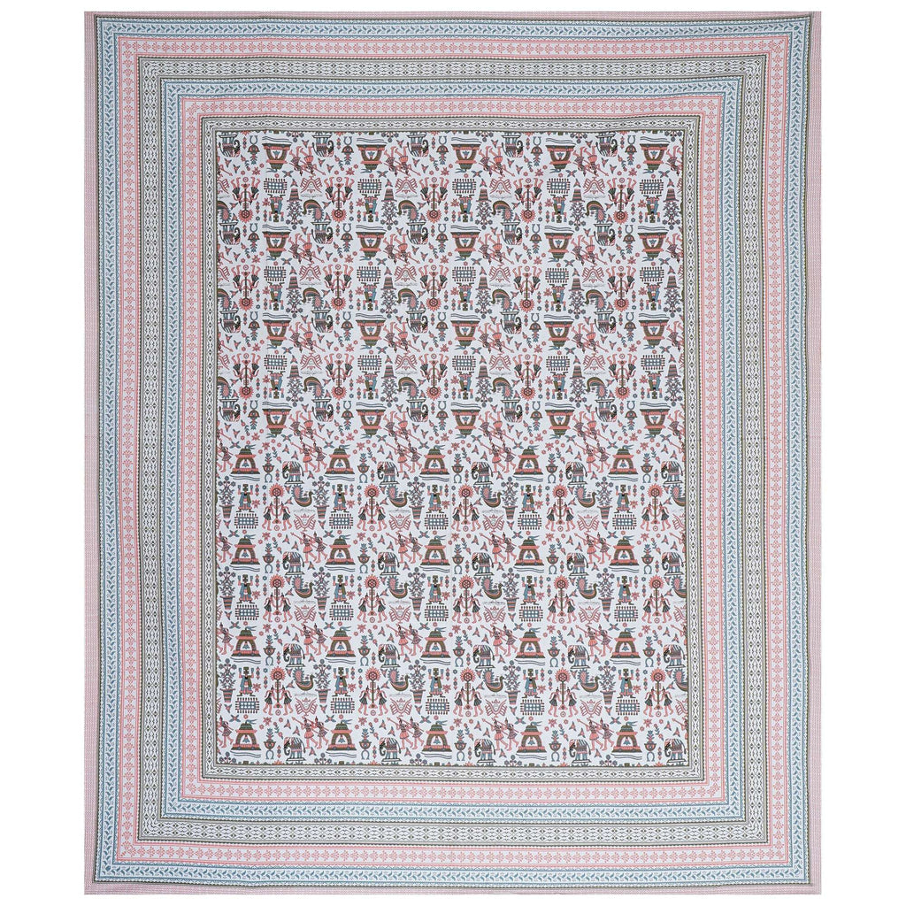 Rudra Bazaar Orange Turquise 210 TC Cotton Double King Bedsheet With 2 Pillow Covers