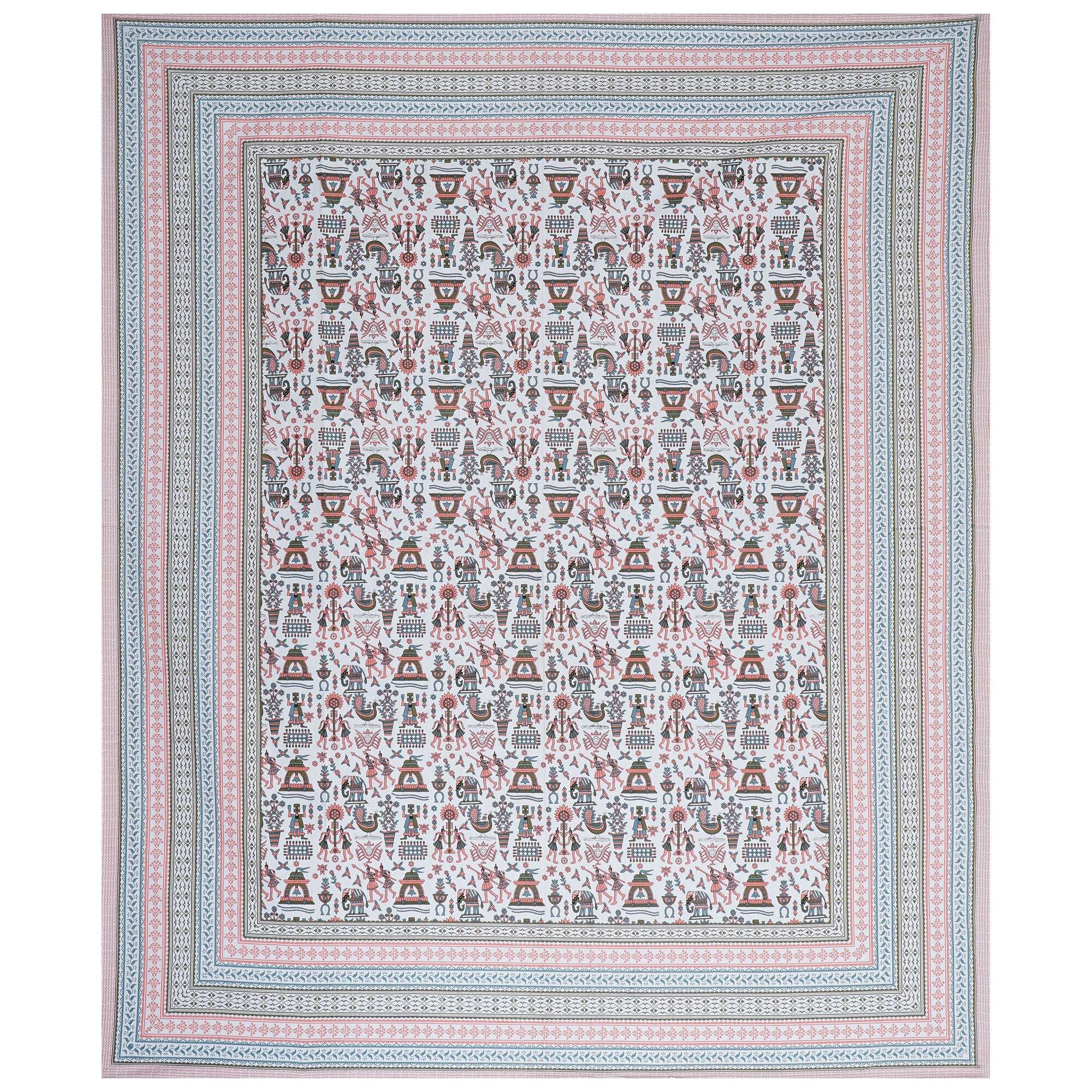 Rudra Bazaar Orange Turquise 210 TC Cotton Double King Bedsheet With 2 Pillow Covers