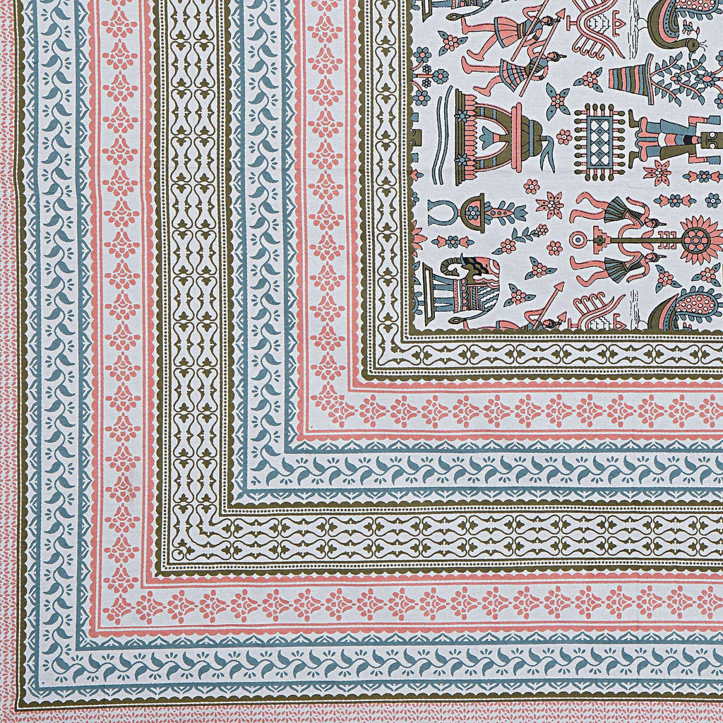 Rudra Bazaar Orange Turquise 210 TC Cotton Double King Bedsheet With 2 Pillow Covers