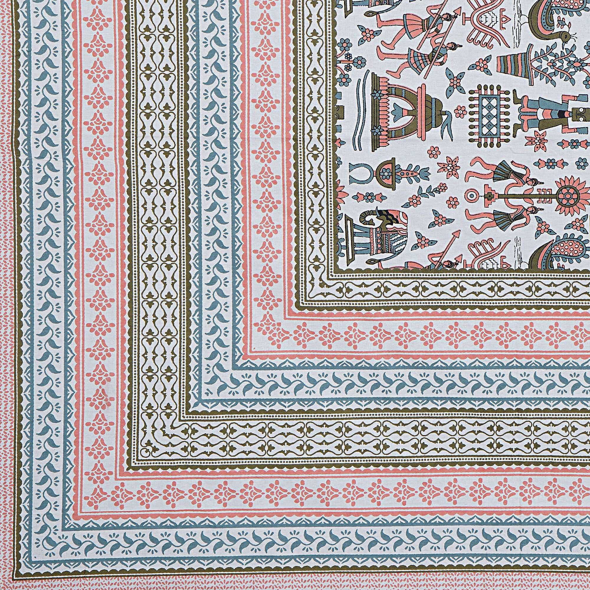 Rudra Bazaar Orange Turquise 210 TC Cotton Double King Bedsheet With 2 Pillow Covers