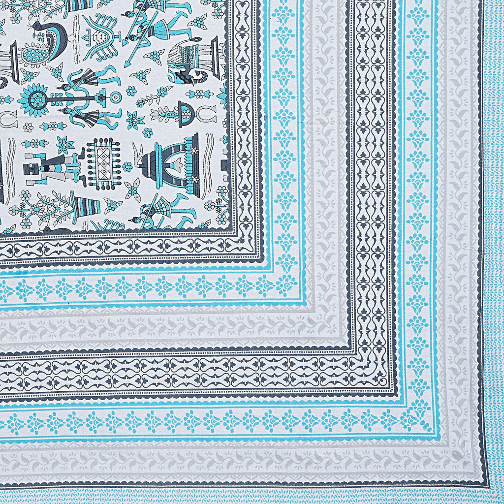 Rudra Bazaar Blue 210 TC Cotton Double King Bedsheet With 2 Pillow Covers