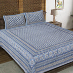Rudra Bazaar Blue 210 TC Cotton Double King Bedsheet With 2 Pillow Covers