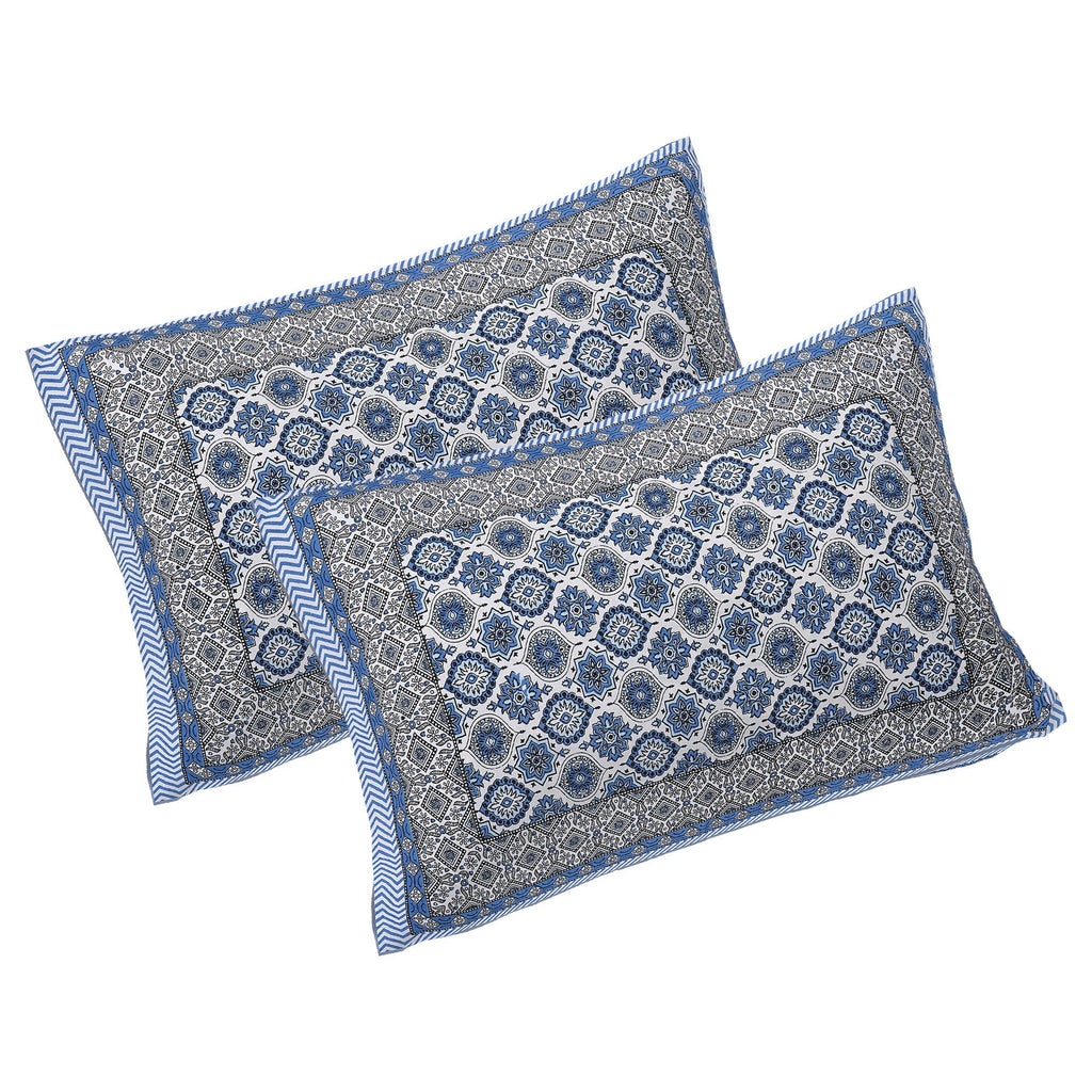 Rudra Bazaar Blue 210 TC Cotton Double King Bedsheet With 2 Pillow Covers