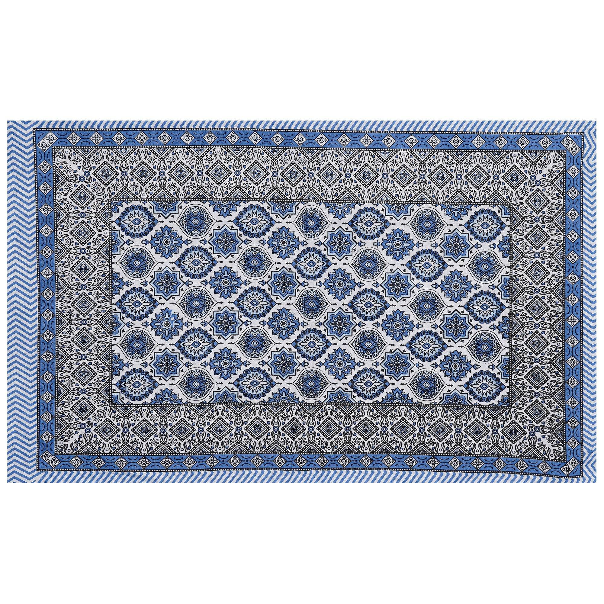 Rudra Bazaar Blue 210 TC Cotton Double King Bedsheet With 2 Pillow Covers