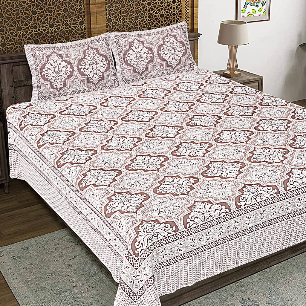 Rudra Bazaar Brown 210 TC Cotton Double King Bedsheet With 2 Pillow Covers