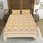 Rudra Bazaar Gold 210 TC Cotton Double King Bedsheet With 2 Pillow Covers