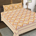 Rudra Bazaar Gold 210 TC Cotton Double King Bedsheet With 2 Pillow Covers