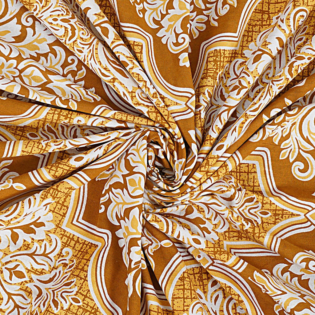 Rudra Bazaar Gold 210 TC Cotton Double King Bedsheet With 2 Pillow Covers