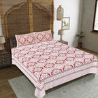 Rudra Bazaar Peach 210 TC Cotton Double King Bedsheet With 2 Pillow Covers