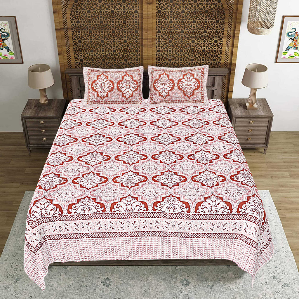 Rudra Bazaar Peach 210 TC Cotton Double King Bedsheet With 2 Pillow Covers