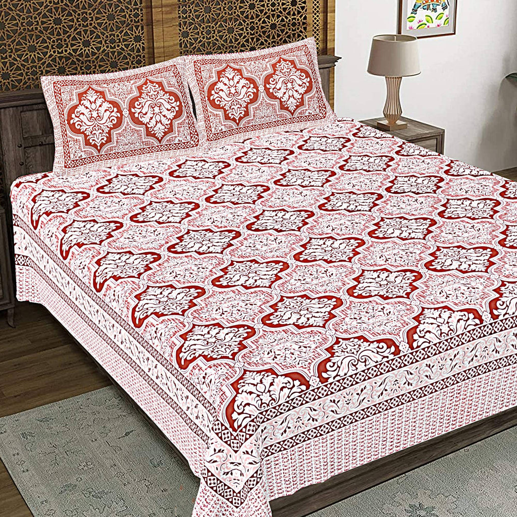 Rudra Bazaar Peach 210 TC Cotton Double King Bedsheet With 2 Pillow Covers