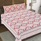 Rudra Bazaar Peach 210 TC Cotton Double King Bedsheet With 2 Pillow Covers
