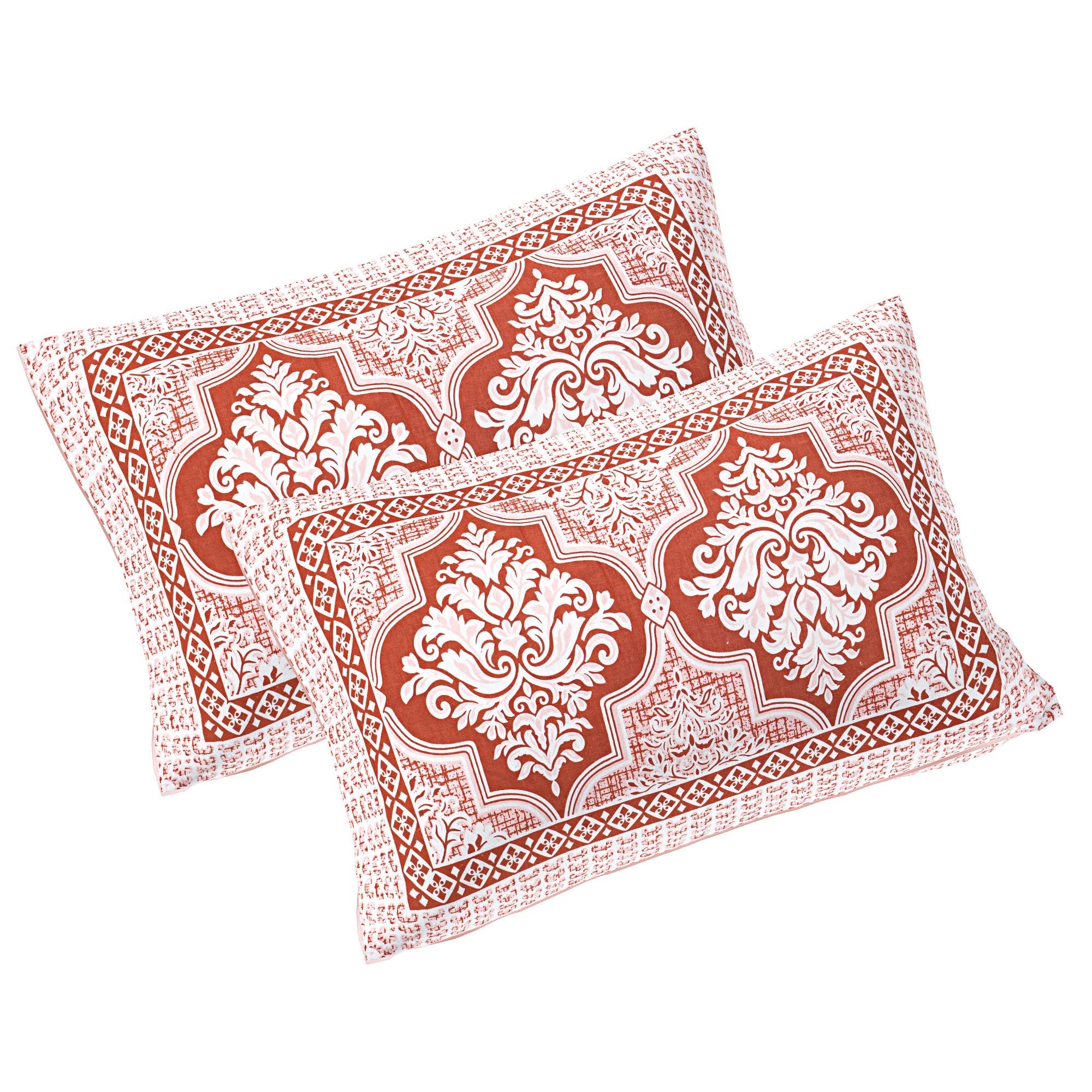 Rudra Bazaar Peach 210 TC Cotton Double King Bedsheet With 2 Pillow Covers