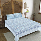Rudra Bazaar Blue 210 TC Cotton Double King Bedsheet With 2 Pillow Covers
