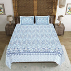 Rudra Bazaar Blue 210 TC Cotton Double King Bedsheet With 2 Pillow Covers