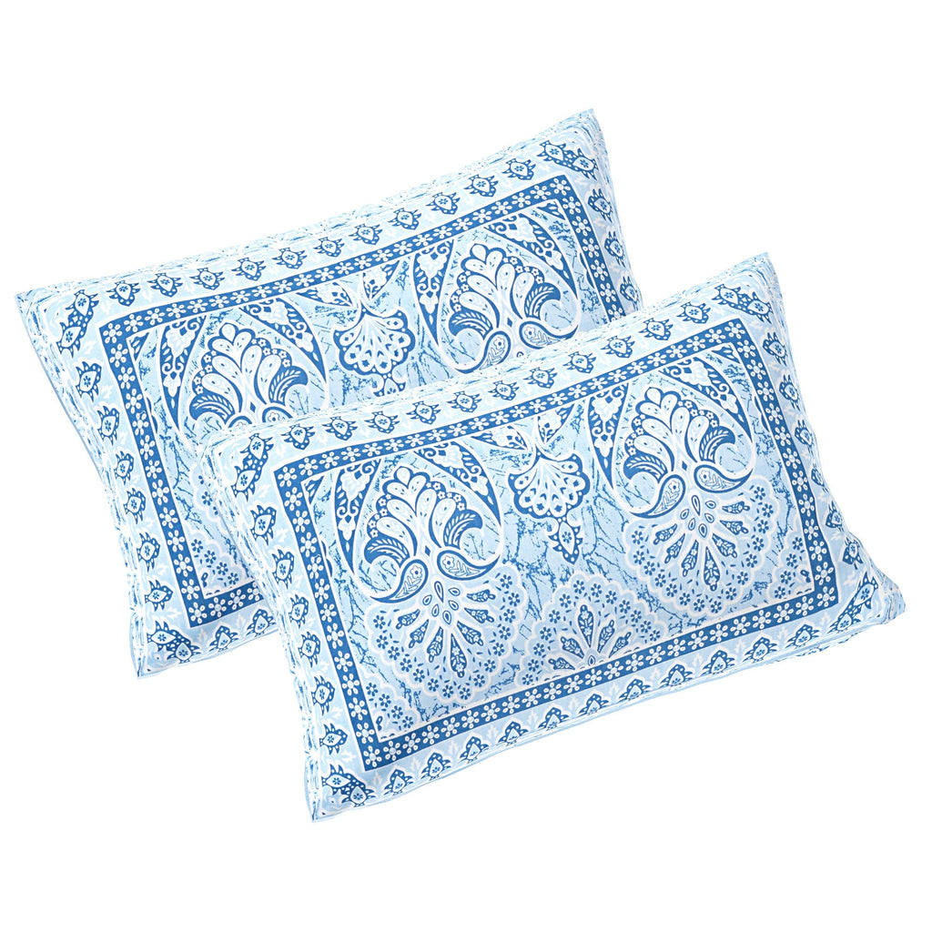 Rudra Bazaar Blue 210 TC Cotton Double King Bedsheet With 2 Pillow Covers