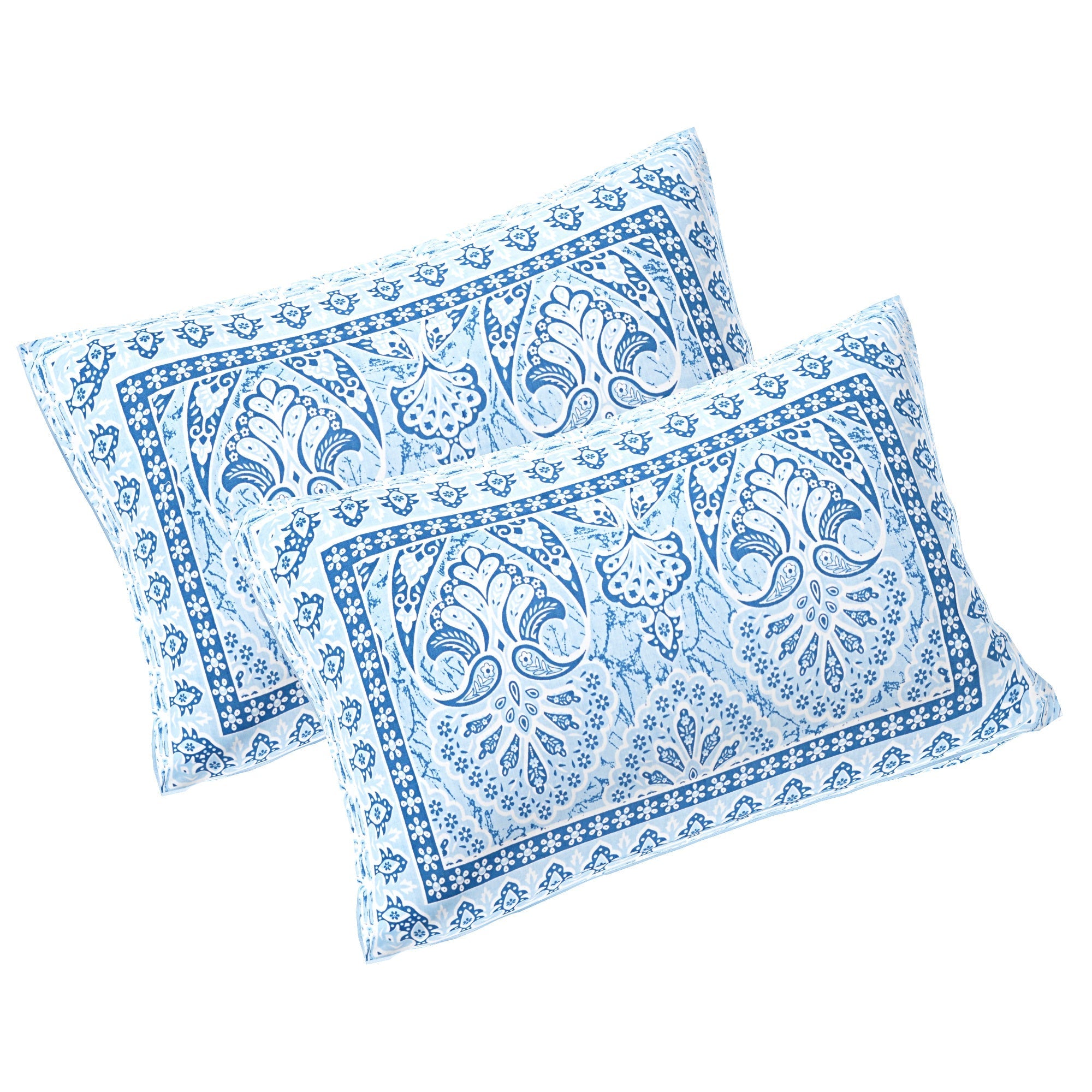 Rudra Bazaar Blue 210 TC Cotton Double King Bedsheet With 2 Pillow Covers