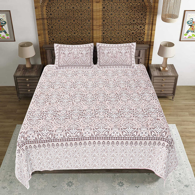 Rudra Bazaar Brown 210 TC Cotton Double King Bedsheet With 2 Pillow Covers Main Image