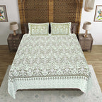 Rudra Bazaar Green 210 TC Cotton Double King Bedsheet With 2 Pillow Covers