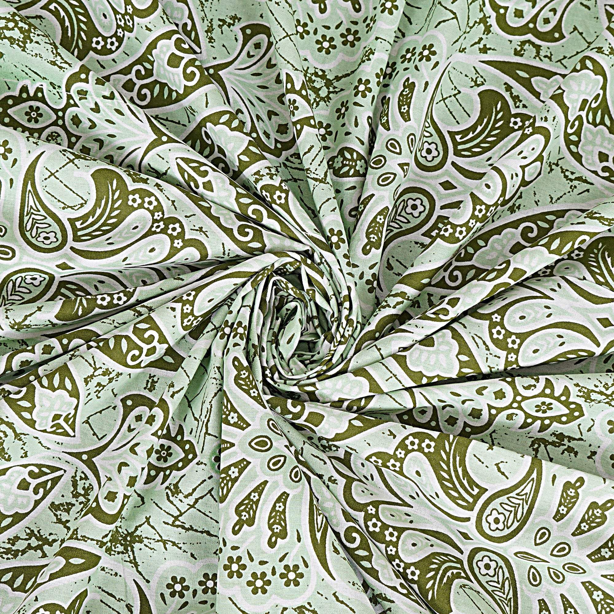 Rudra Bazaar Green 210 TC Cotton Double King Bedsheet With 2 Pillow Covers