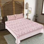 Rudra Bazaar Peach 210 TC Cotton Double King Bedsheet With 2 Pillow Covers