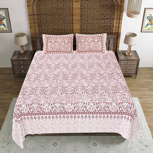 Rudra Bazaar Peach 210 TC Cotton Double King Bedsheet With 2 Pillow Covers Main Image