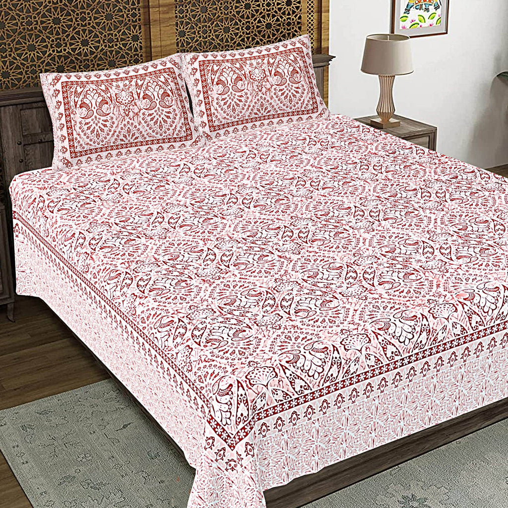 Rudra Bazaar Peach 210 TC Cotton Double King Bedsheet With 2 Pillow Covers