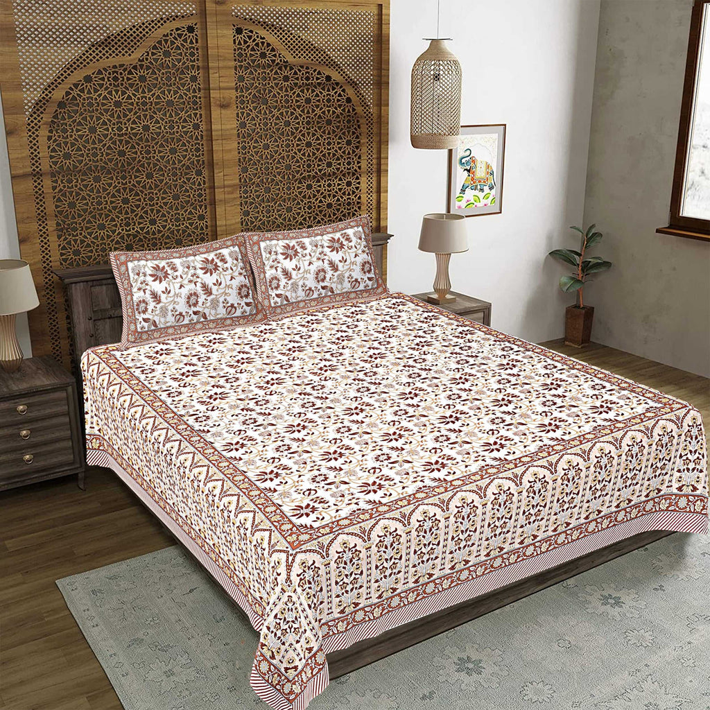 Rudra Bazaar Brown 210 TC Cotton Double King Bedsheet With 2 Pillow Covers